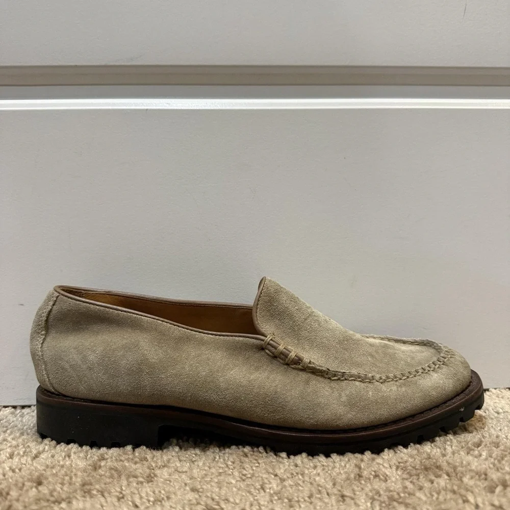 Cole Haan Genuine Handsewn Shoes Mens Size 9C Beige Suede Slip On Loafers Casual